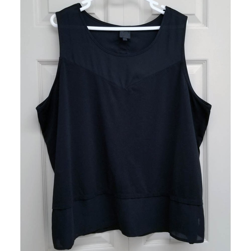 Rock & Shine Black Semi Sheer Mesh Accent Sleeveless Top